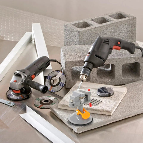Rotating Small Bench Vise With Swivel Base Heavy Duty Clamp for Woodworking and Welding Table Use with power tools on concrete blocks