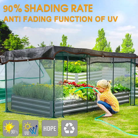 Outdoor Shade Cloth Net 80 To 90 Percent Sun Blocking HDPE With Reinforced Grommets 10x20 Ft used on garden canopy