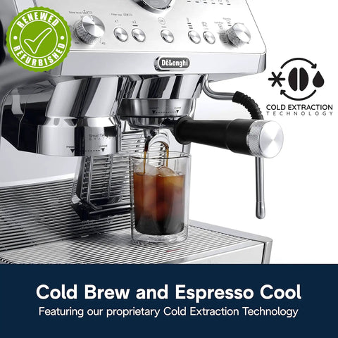 La Specialista Opera Espresso Machine With Cold Brew Built In Grinder 15 Settings For Single Or Double Dose Barista Level Steam Wand Delivers Smooth Micro Foam For Lattes And More EC9555M Renewed, front view with cold brew extraction.