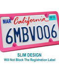 Pink License Plate Frames Set Metal Aluminum Car Tag Covers 2 Pack Slim Front and Rear Holders For US Vehicles Rust Proof.