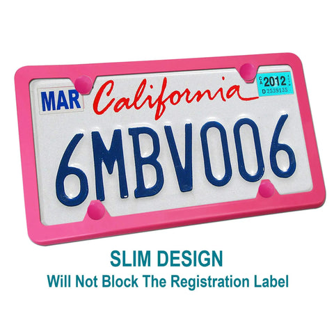 Pink License Plate Frames Set Metal Aluminum Car Tag Covers 2 Pack Slim Front and Rear Holders For US Vehicles Rust Proof.
