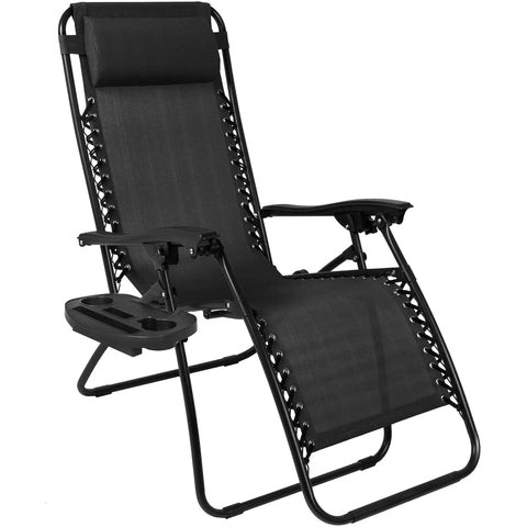 Set Of 2 Adjustable Zero Gravity Lounge Chairs With Steel Mesh, Pillows, And Cup Holder Trays, Foldable And Portable For Park