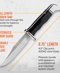 Brahma Hunting Knife 4-1/2 Inch Clip Point Fixed Blade Full Tang 420HC Stainless Steel With Phenolic Handle Sheath Included