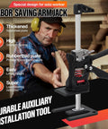 Drywall lifter and furniture jack with case; black body, silver vertical rail, Kamolary brand, 12-inch lift