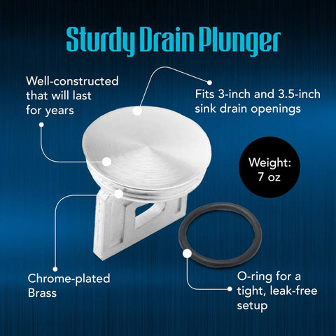 Twist Waste Drain Valve Plunger With O Ring for 3 Tier Sink shown with chrome-plated brass and leak-free seal features.