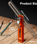 Top Shelf 9.45 Inch T Bevel Angle Finder With Heavy Duty Metal Extension Arm and Dual Scale Marking Scribe Tool dimensions displayed on wood.