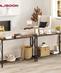 Smooth Vibes Two Tier Industrial Console Table With Open Storage Shelves For Tight Hallways Rustic Wood Surface Heavy Steel Legs Built Damn Tough No Hassle Setup Living Room Corner Unit in stylish living room setting.