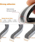 Close-up of 32.8 Ft Self Adhesive Weather Stripping Seal Strip for Windows and Doors, strong adhesive, gray, size options shown.