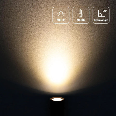 Two Pack Led Indoor Spotlight 120V 3W 3000K Warm White Uplight For Plants And Art Pics illuminating a wall with a warm glow