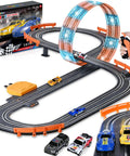 Action Packed High Speed Slot Car Race Track Set With Four Cars And Dual Controllers For Kids Ages 6 To 12, showing track and controllers