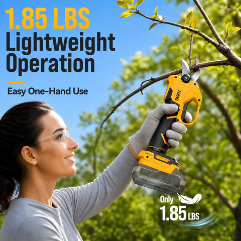 Electric Pruning Shears Punch Through Tough Stems With Zero Sweat Using Rock Solid 1.8 Inch Cut Capacity Cordless Plant Clippers for Stress Free Yard Work Garden Gear, lightweight operation at 1.85 lbs.