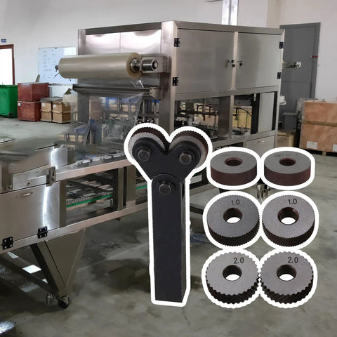 Rotating Head Knurling Tool Set With Dual Wheels For Metalworking, Coarse Diagonal Pitch, displayed with industrial equipment