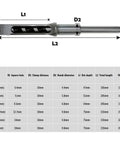 Pro Grade HSS Mortising Drill Bit Set For Woodworking, Square Hole Mortise Chisel Bits, size chart and single bit diagram