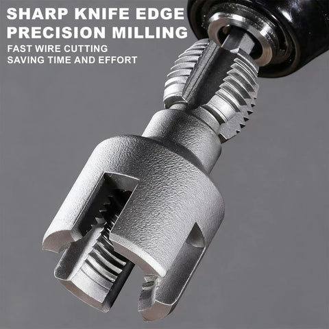 Close-up of DIY Ready All In One Dual Function Pipe Thread Cutter with 1/2 inch and 3/4 inch dies, precision milling.