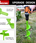 Upgrade Spiral Garden Auger Drill Bit 16 Inch By 4 Inch Heavy Duty Double Blade in use with drill in outdoor grassy area