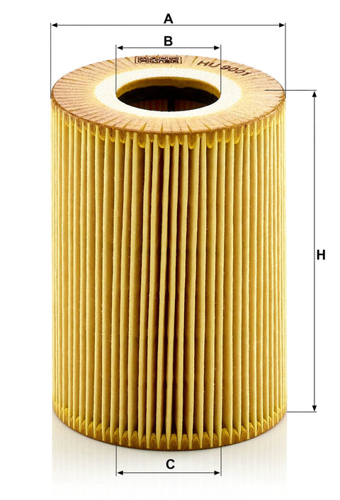 Cartridge Oil Filter Replacement For Porsche 911 HU 9001 X, showing cylindrical shape with precise dimensions marked