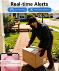 Wifi Video Doorbell Smart Lock Featuring Eight Keyless Methods showing delivery person at the door with package, smartphone notification.