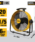 20 Inch Industrial High Velocity Drum Fan With 3-Speed Tilting Head For Outdoor, Garage, Workshop, Home And Warehouse Use