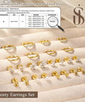 Hypoallergenic 14K Gold Plated Stud Hoop Earrings For Women Surgical Stainless Steel Flat Back Small Stack Hoops Cartilage Earring Set For Multiple Piercing Jewelry Gifts, gold studs and hoops on display