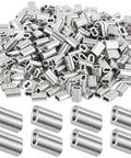 500 Piece Aluminum Crimp Loop Sleeves For One Sixteenth Inch Wire Rope And Cable Ends, Durable Lightweight Ferrules End Caps For DIY Rigging, Marine Outdoor Gear, Easy Quick Crimp pile and close-up sleeves