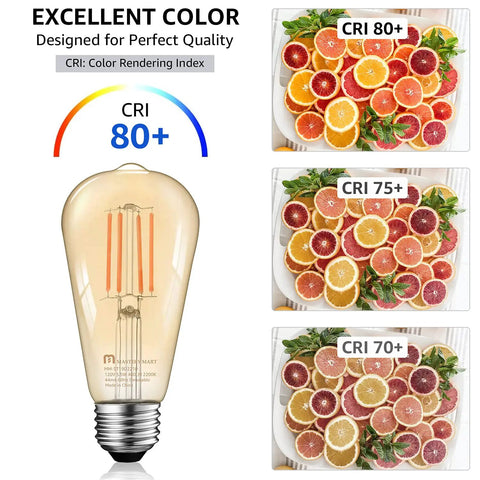 Dimmable Vintage E26 LED Light Bulb 2200K Warm White 5.5W 60W Equivalent Glass ST19 Antique Edison Style 400 Lumens CRI display