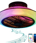 Bladeless Ceiling Fan With Lights And Bluetooth Speaker Dope 6 Speed Remote Control RGB Color Lighting Enclosed Low Profile Flush Mount Ceiling Fan For Kids Bedroom Chill Modern Ceiling Fan For Boys And Girls with phone app control and music notes.