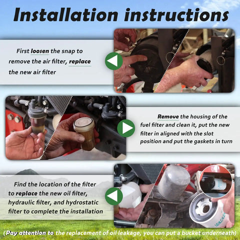 Installation instructions for All In One No Fuss Maintenance Filter Kit For L Series Tractors Including Air Oil And Hydraulic Filters