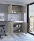 Top Shelf Two Piece Cabinet Set In Crisp Light Gray Featuring Adjustable Shelves And Sturdy Build For Flexible Home Storage That Seriously Delivers The Goods in kitchen setting.