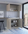 Premium Light Gray Two Piece Cabinet Set With Adjustable Modular Countertops High And Low Profiles Ample Storage For Home Or Office Spaces, open cabinet space.