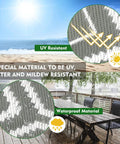 9x18 Reversible Outdoor Camping Rug Weatherproof Patio Mat For RV Beach Backyard Deck And Picnic Two Gray And White Patterns Flip For A Fresh Look In An Instant
