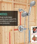 High Pressure Shower System With Handheld And Rain Showerhead, 35 Function Dual 2 In 1 Faucet, Chrome finish, valve showing