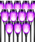Purple Flame Solar Christmas Lights Outdoor 12 Pack With Dancing Torch Effect for yard and garden decoration.