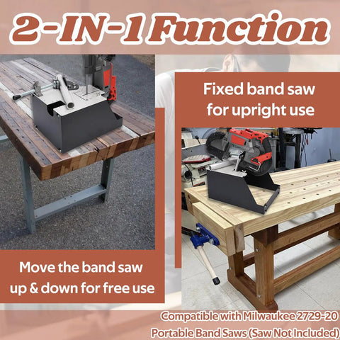 Heavy Duty Alloy Steel Portable Band Saw Stand for 2729-20 Milwaukee Portable Bandsaw shown in 2-in-1 versatile table mode.