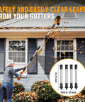 Person using Ground Level Gutter Cleaning Kit For Home Use With 40V Cordless Leaf Blower No Ladder Needed 580 CFM And 180 MPH