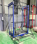 Heavy Duty Electric Lift Cart That Handles Rough Jobs Smooth, Zero Hassle Remote Control, Built Tough Folding Work Platform, blue and black.