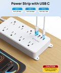 Game Changer Surge Protector Power Strip With 10 Foot Flat Plug Extension Cord 7 Widely Spaced Outlets 2 USB A Ports 2 USB C Ports with devices