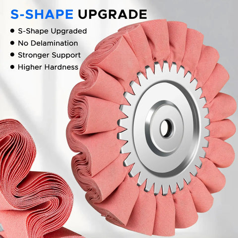 Close-up of S-shape buffing wheel from 8 Inch S Shape Airway Buffing Wheel Kit For Metal Polishing With 16 Layer Aluminum Buffing Wheels