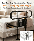 Motion Sensor Night Light Bed Rail For Seniors with adjustable 14-20 inch height on a Queen bed showing dual-row adjustment.