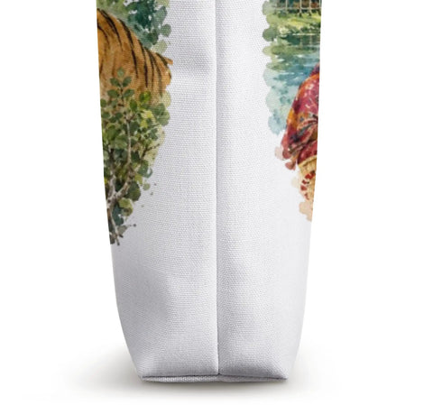 Close-up of Bangladesh Adventure Tote Bag Featuring Dope Sundarbans Tiger Prints, lightweight polyester, ideal for travel.