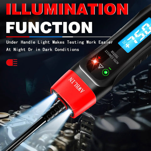 4-75V DC Automotive Test Light With Buzzer Sound For Wide Range Electrical Diagnostics Tests Headlights Taillights Fuses Batteries And More Pro Grade Car Circuit Tester illuminated handle in engine bay