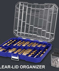 Front-angled view of 276-piece titanium twist drill bit set with S2 bits in blue case with clear lid, sizes 1/16–1/2 in