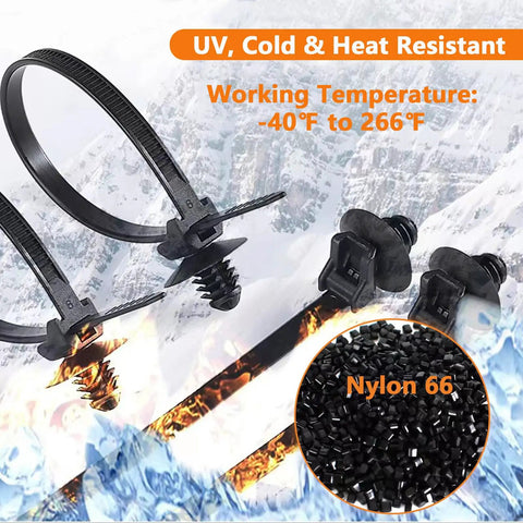 60 Pack Nylon Universal Cable Ties With Push Mount Buckles Pro Grade Heavy Duty High Temp Zip Tie Mounts For Automotive