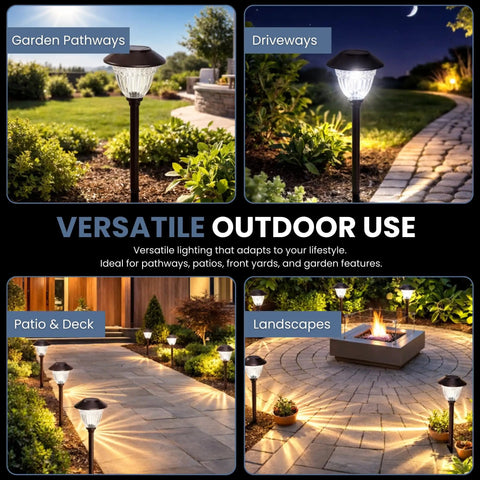 Ultra Bright 10 Pack IP65 Waterproof Solar Path Lights Outdoor Bronze Finish lighting pathways and gardens at night