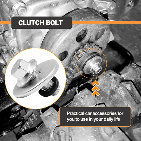 Badass Three Quarter Inch Go Kart Clutch Bolt Kit Featuring Slick Lock Washers For 10 And 12 Teeth Minibike Engine Build close-up of stainless steel clutch bolt with washer.