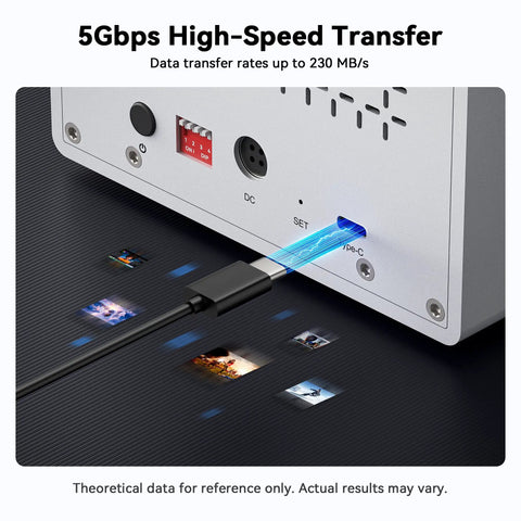 Heavy Duty Five Bay External Hard Drive Enclosure Usb C Aluminum Body with high-speed USB-C connection for data transfer.