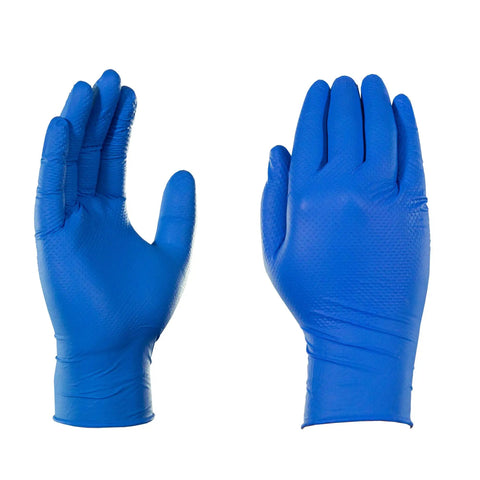 HD Royal Blue Nitrile Industrial Disposable Gloves Heavy Duty 6 Mil Thick Latex Free With Raised Diamond Texture For Superior Grip