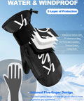 Waterproof Ski Mittens For Men And Women With Pocket And Wrist Guard Touchscreen Compatible Snow Gloves