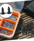 Nailed It With These Dope 100 Piece Miniature Metal Screws in container, showcasing self-tapping tiny fasteners for furniture assembly.