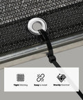 Close-up of a 30 Percent Shade Cloth For Greenhouses And Gardens 8 Foot By 12 Foot Heavy Duty HDPE Tarp With Grommets showing tight stitching.