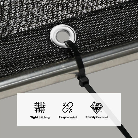 Close-up of a 30 Percent Shade Cloth For Greenhouses And Gardens 8 Foot By 12 Foot Heavy Duty HDPE Tarp With Grommets showing tight stitching.
